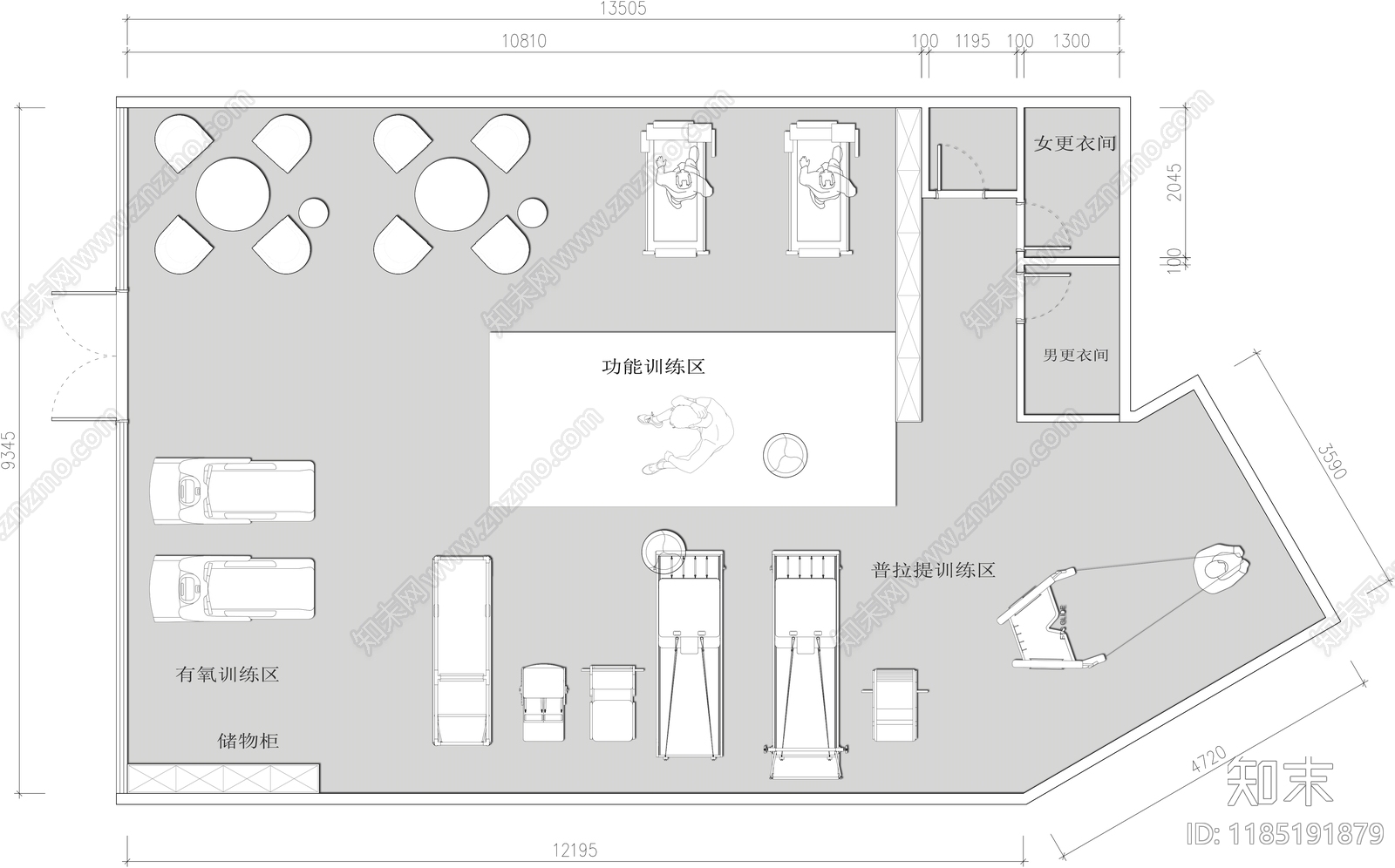 现代健身房cad施工图下载【ID:1185191879】