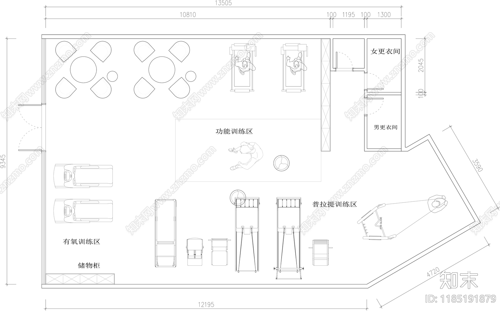 现代健身房cad施工图下载【ID:1185191879】
