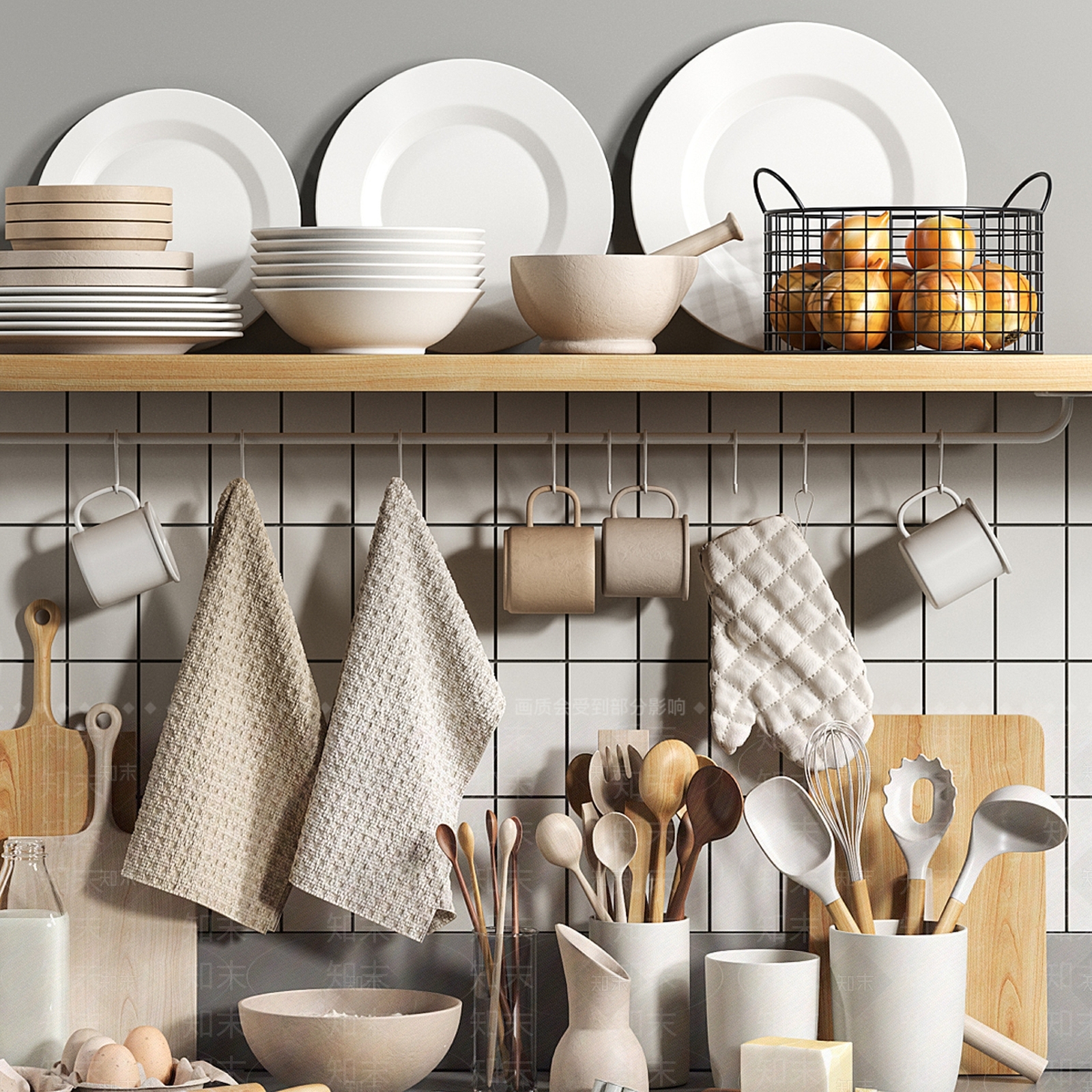 北欧厨房餐具3D模型下载【ID:1185206134】