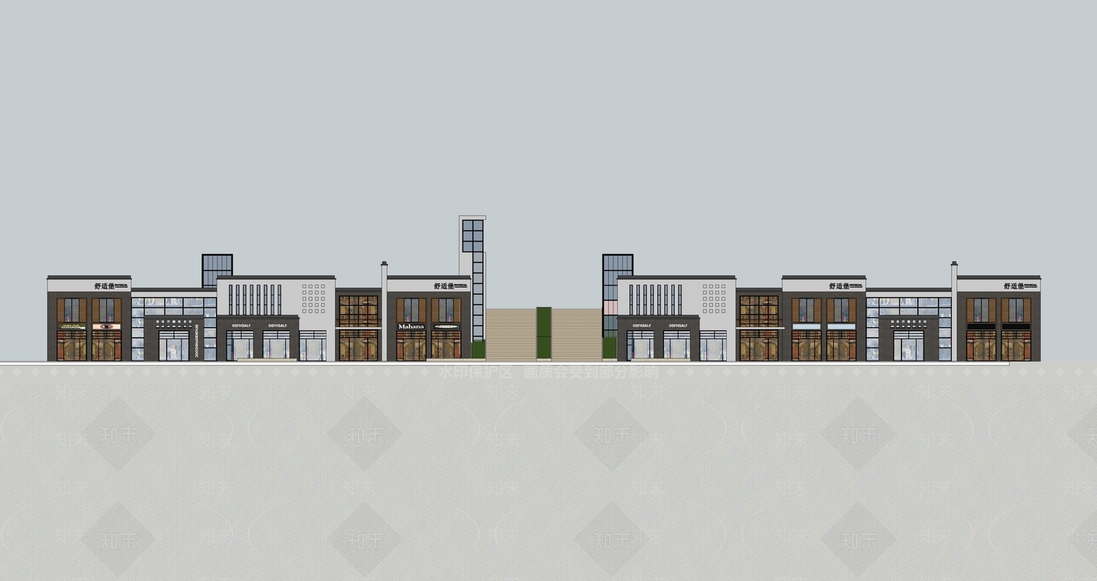 新中式商业街SU模型下载【ID:1185206556】