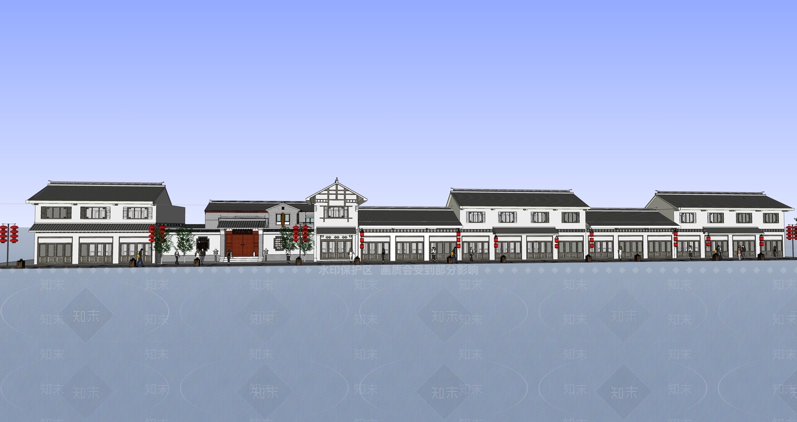 新中式商业街SU模型下载【ID:1185206798】