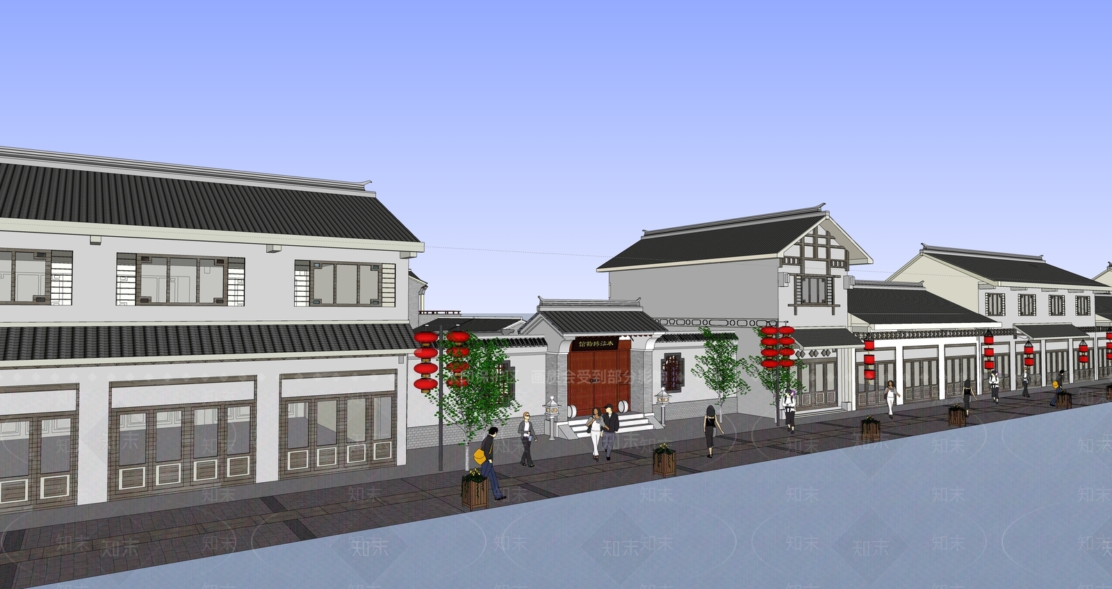 新中式商业街SU模型下载【ID:1185206798】