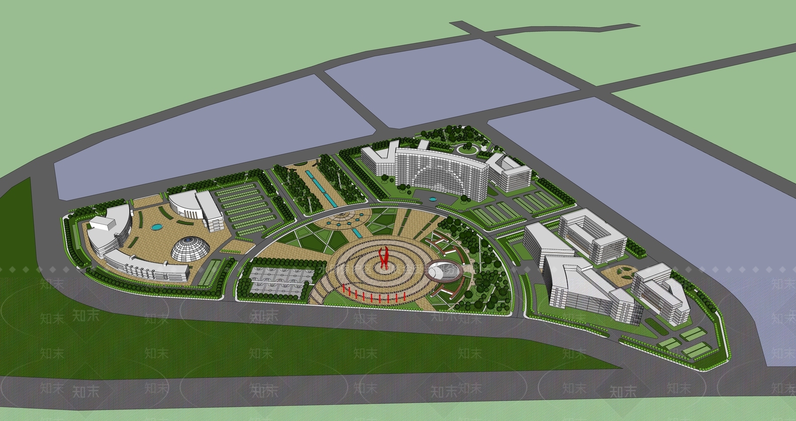 现代景观公园SU模型下载【ID:1185207146】