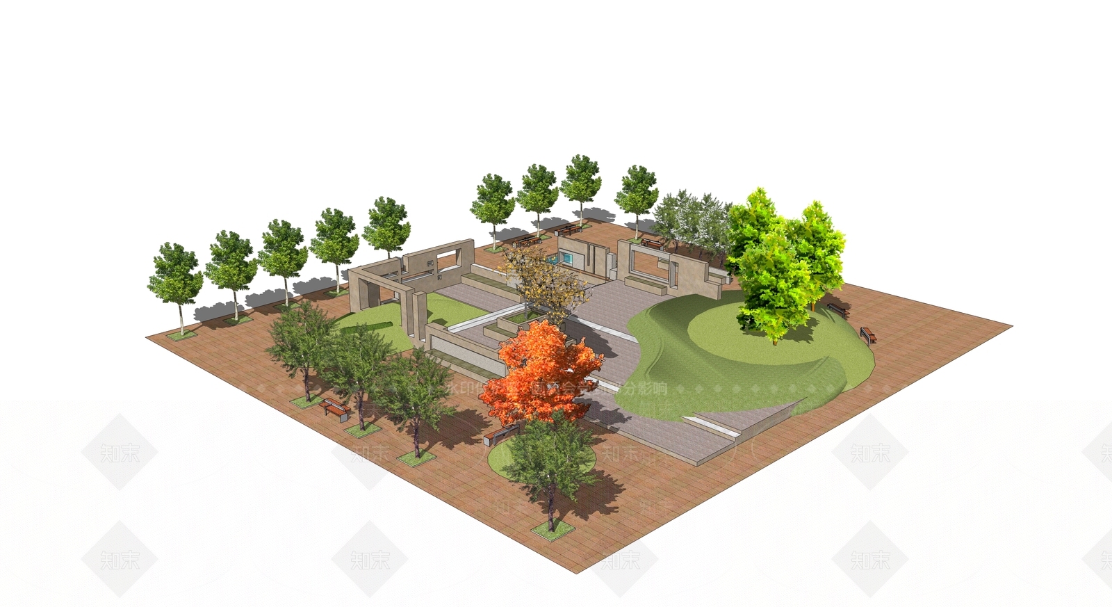 现代景观公园SU模型下载【ID:1185207569】