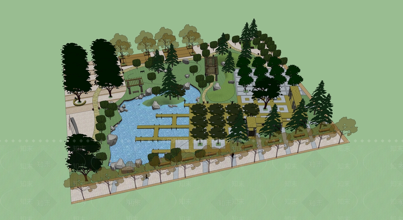 现代景观公园SU模型下载【ID:1185208538】