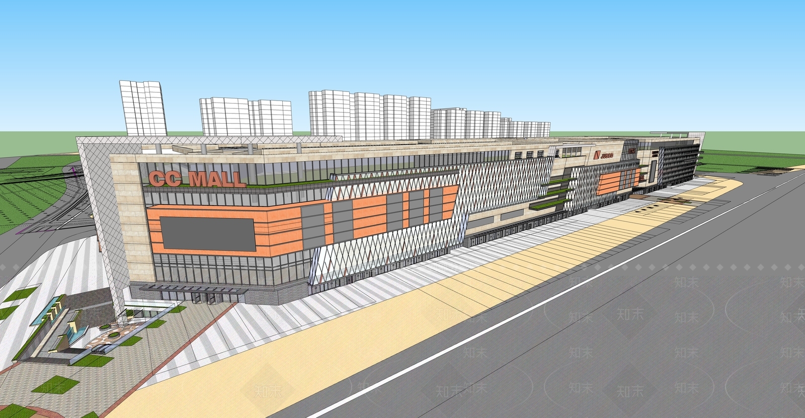 现代商业街SU模型下载【ID:1185210464】
