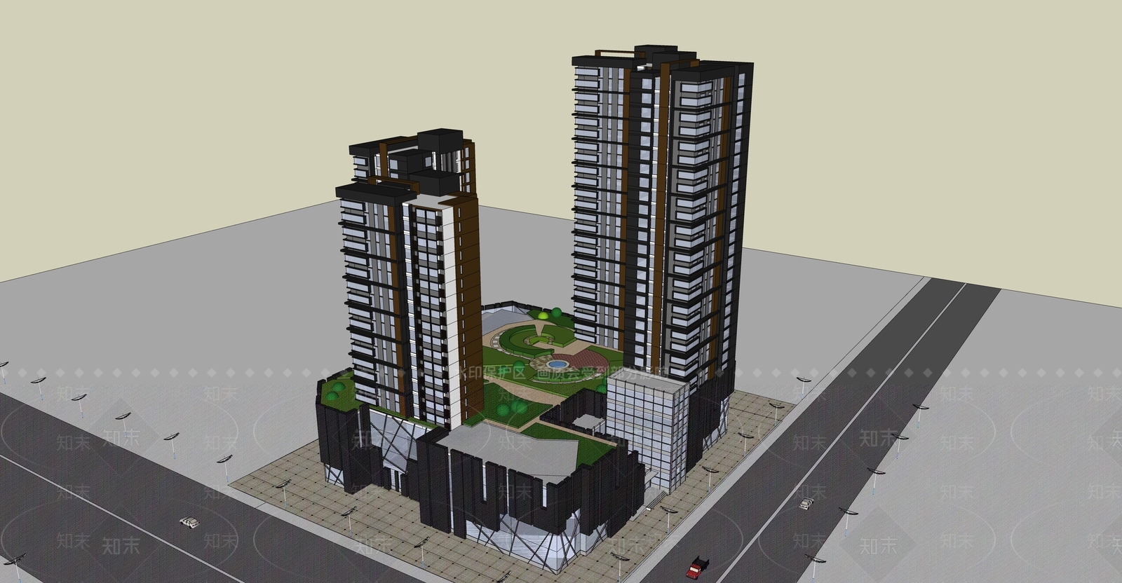 现代商业街SU模型下载【ID:1185210592】