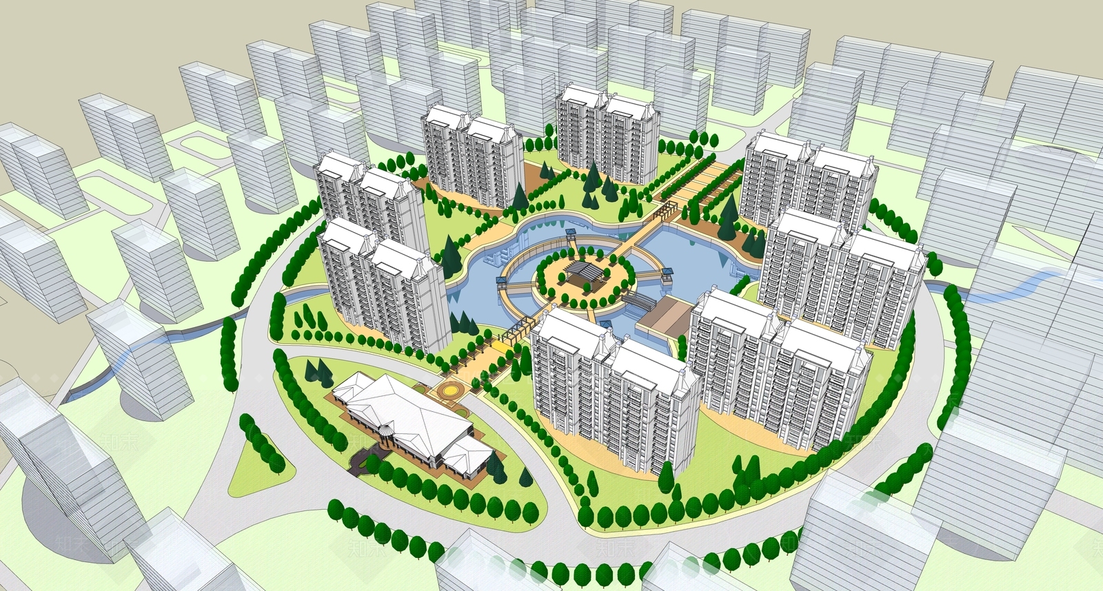 现代多层住宅SU模型下载【ID:1185211956】