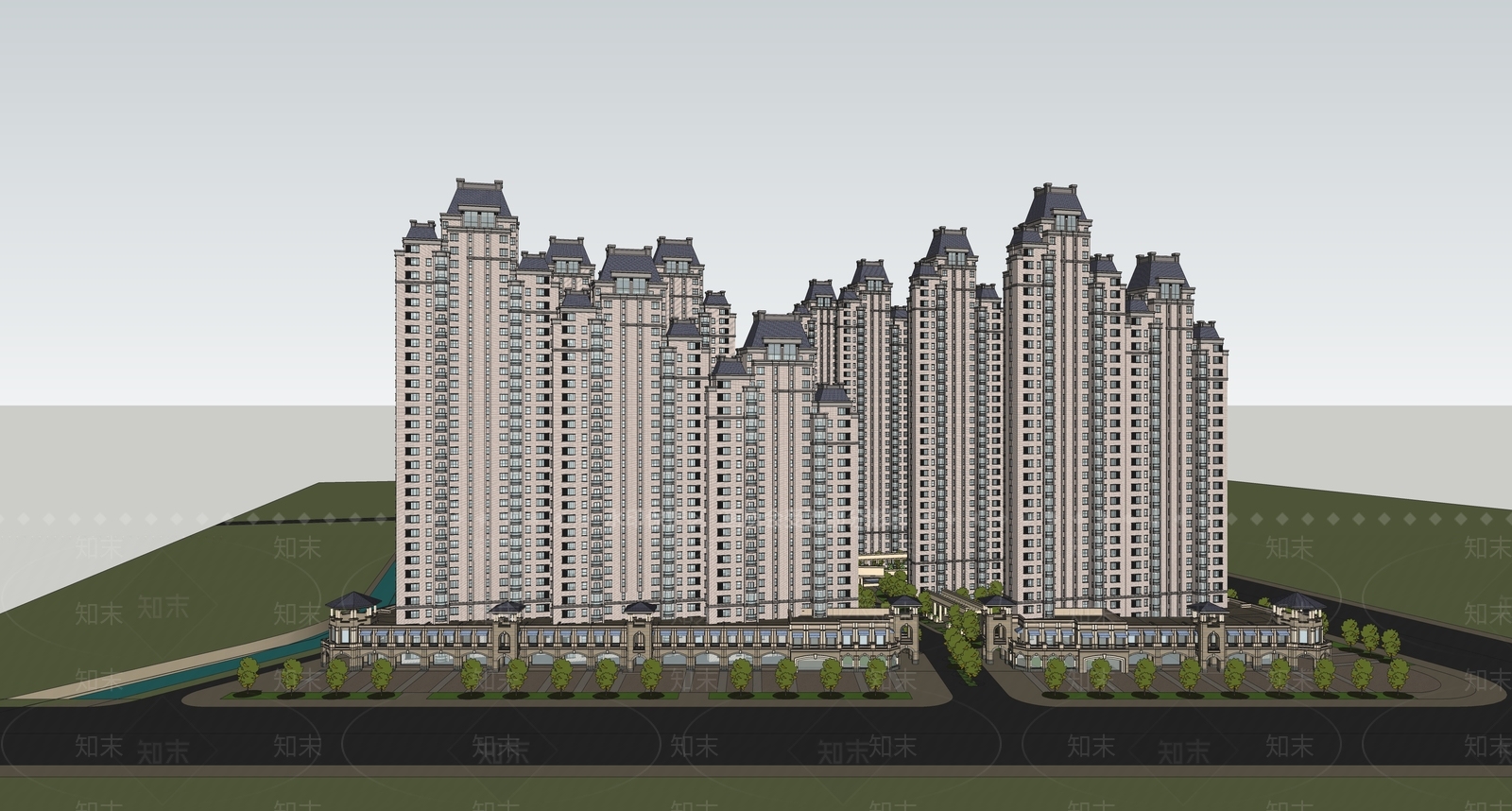 现代多层住宅SU模型下载【ID:1185212335】