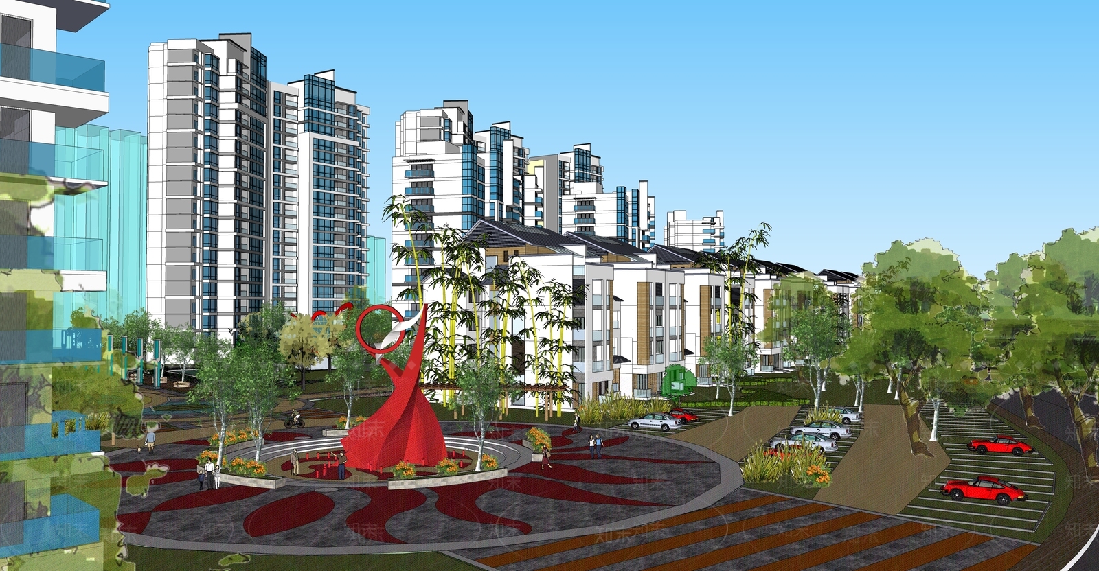 现代多层住宅SU模型下载【ID:1185212612】