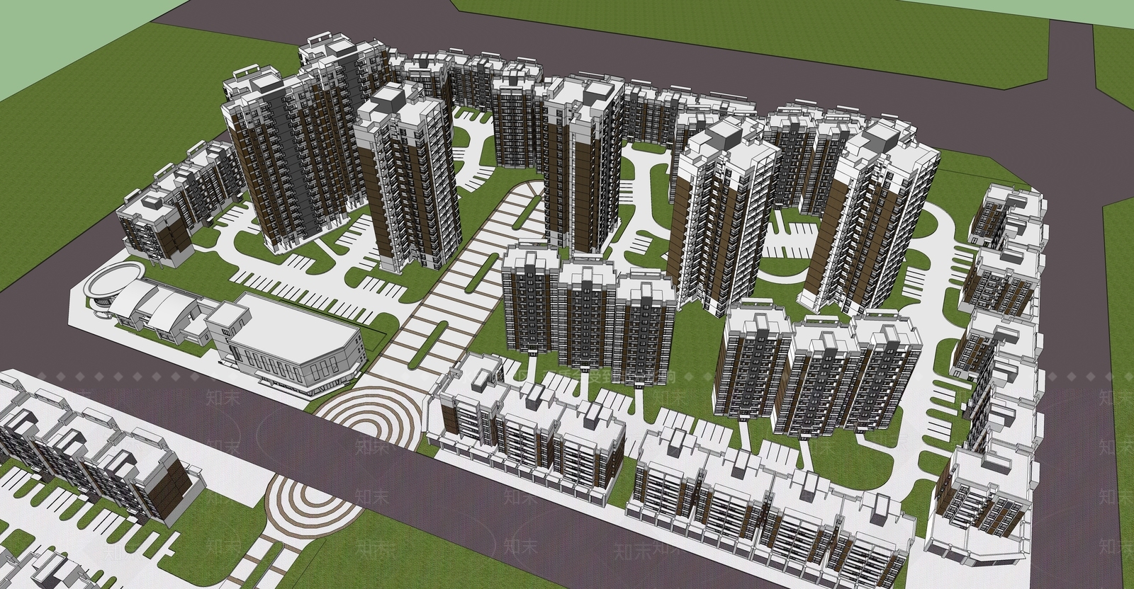 现代多层住宅SU模型下载【ID:1185212645】