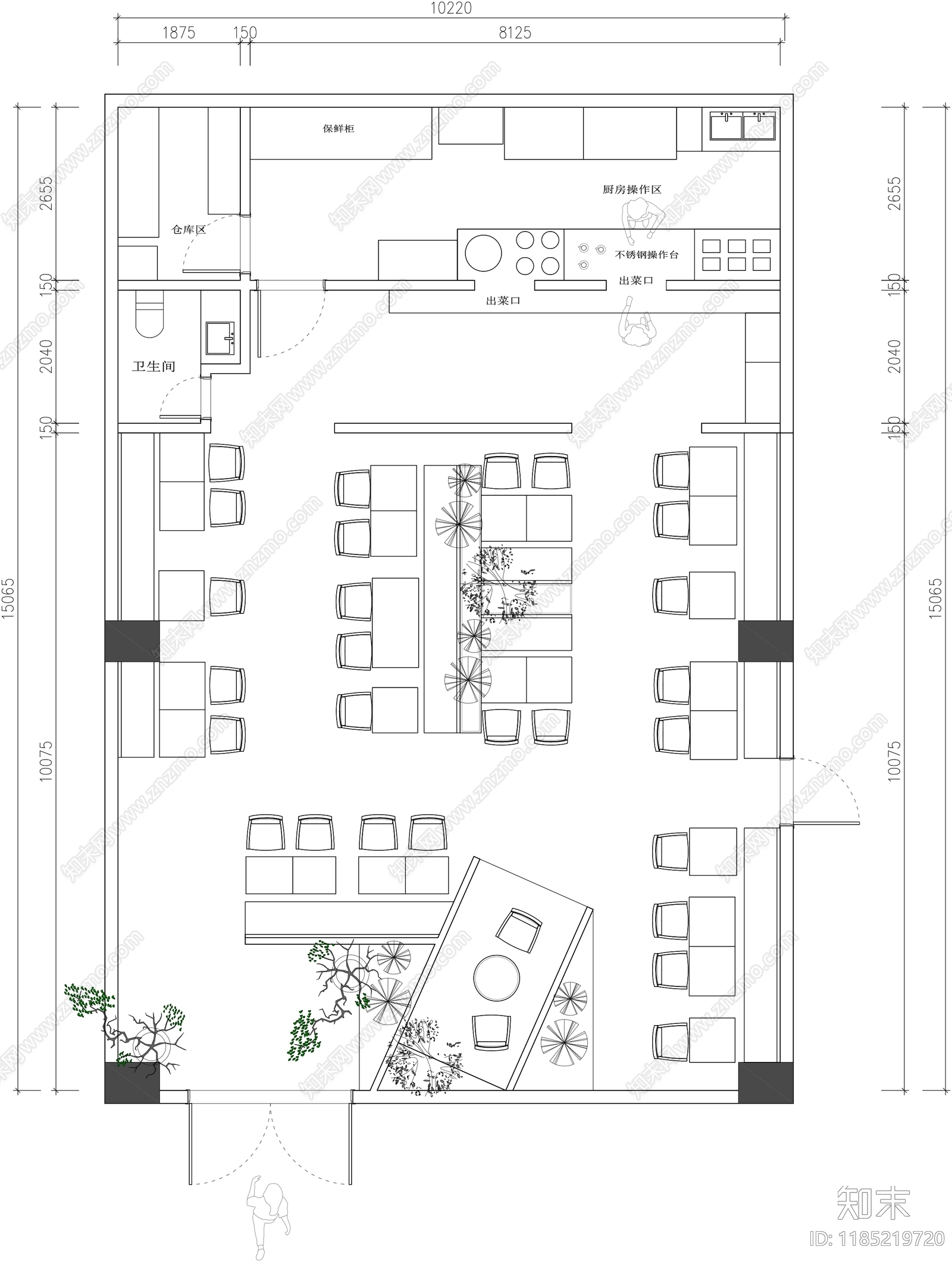 现代茶餐厅cad施工图下载【ID:1185219720】