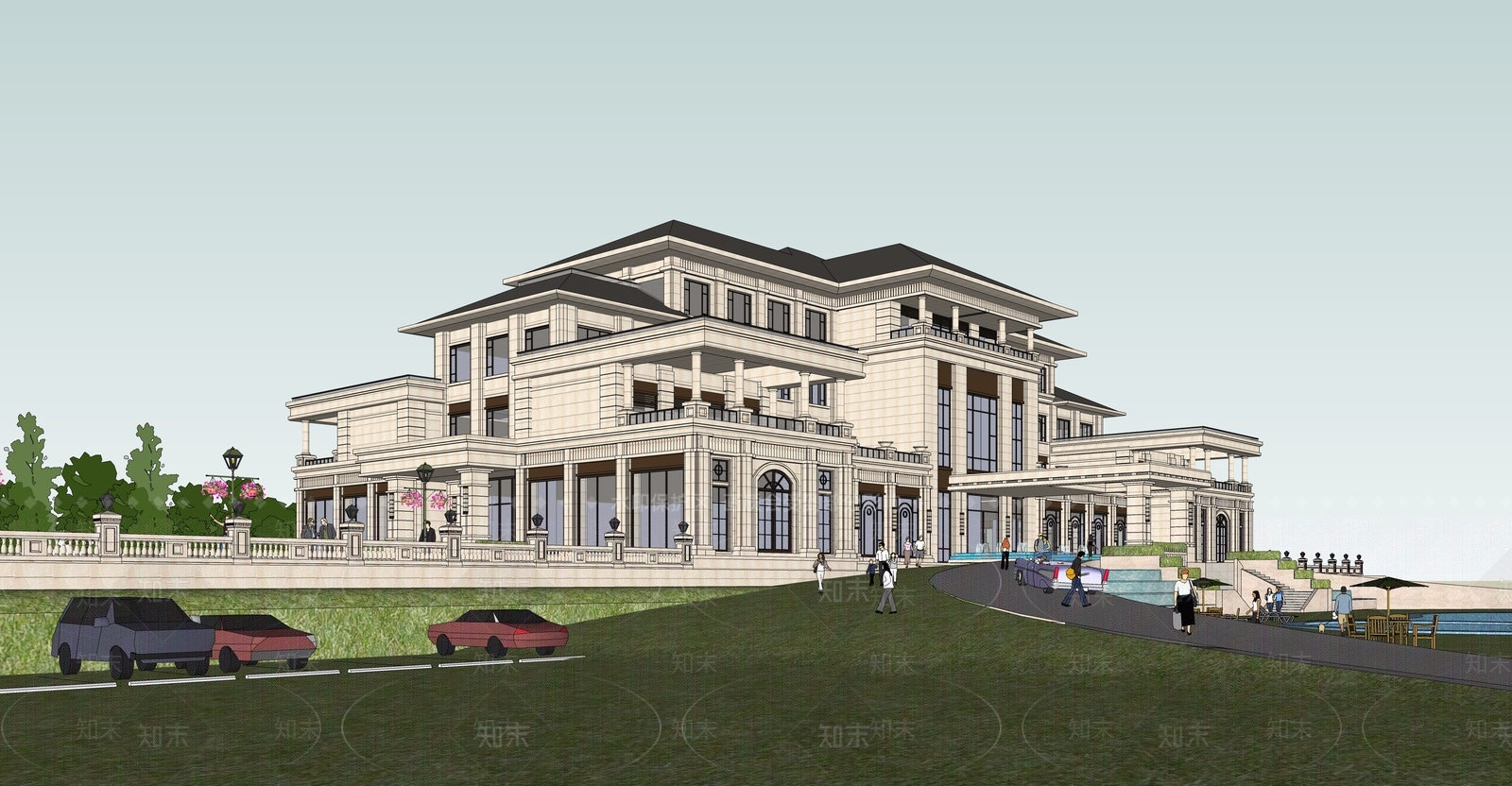 现代酒店建筑SU模型下载【ID:1185225530】