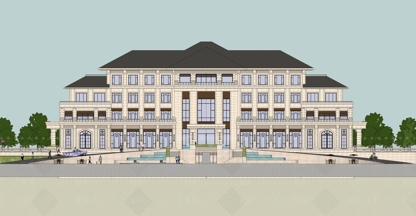 现代酒店建筑SU模型下载【ID:1185225530】