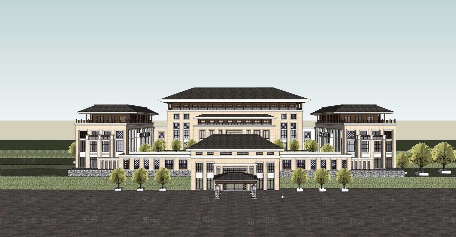 现代酒店建筑SU模型下载【ID:1185225810】