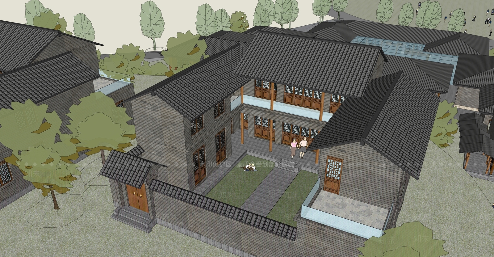 中式酒店建筑SU模型下载【ID:1185226951】