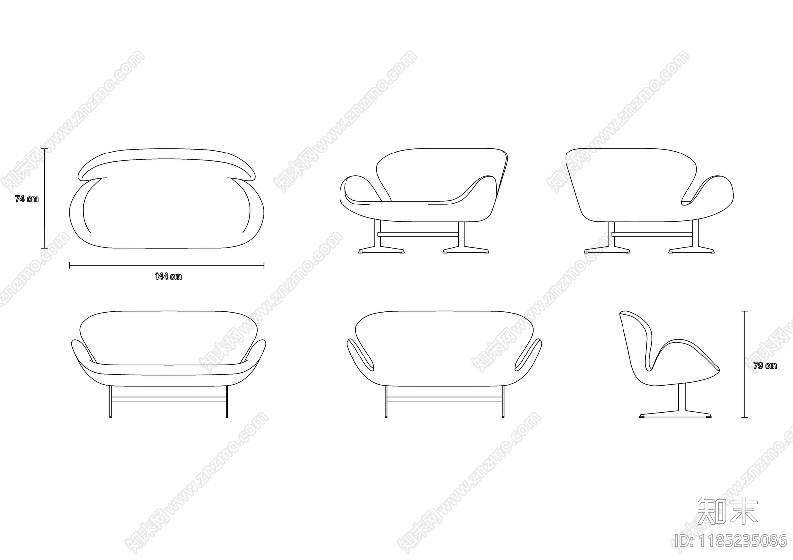 现代沙发施工图下载【ID:1185235086】