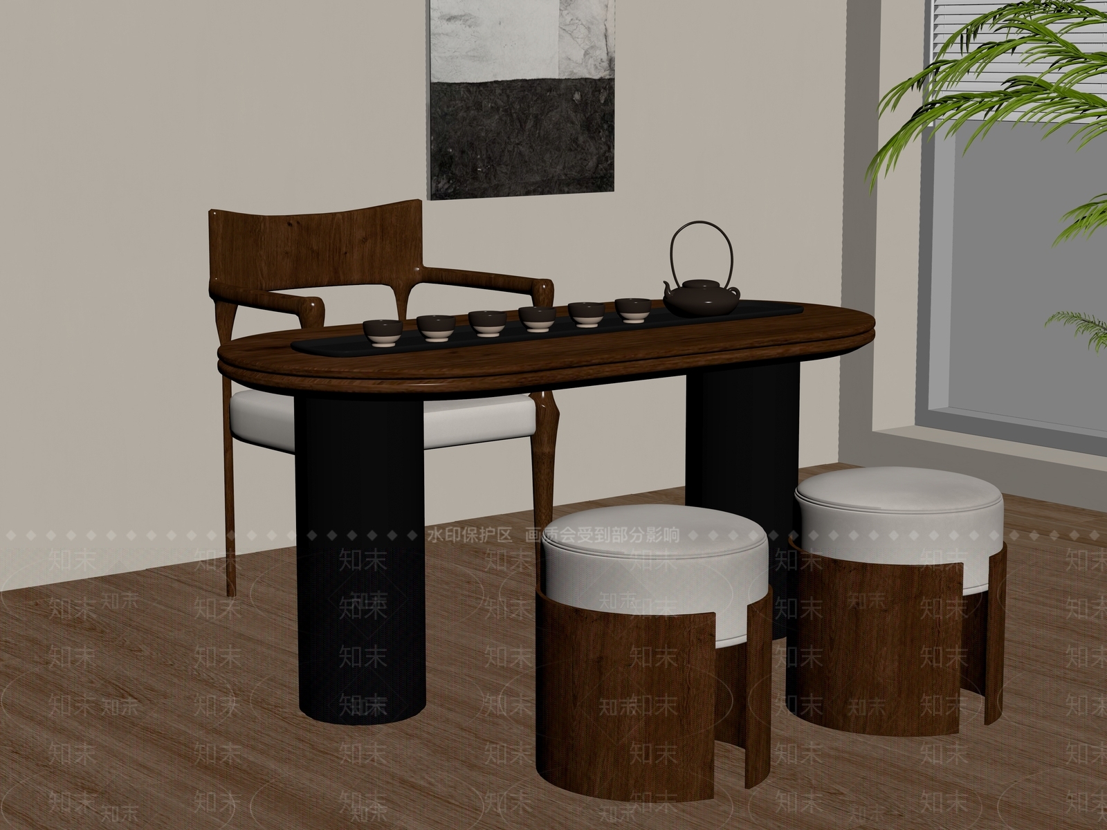 现代茶桌椅SU模型下载【ID:1185255287】