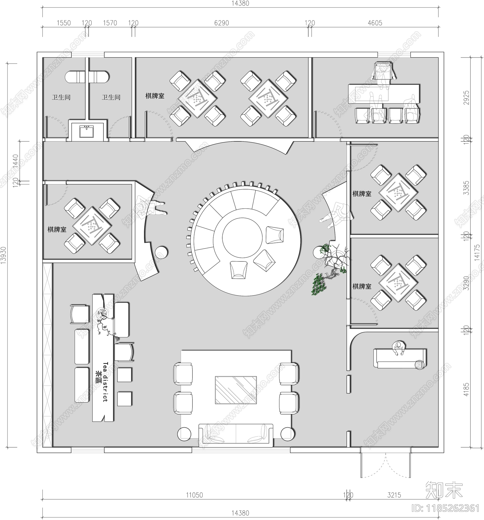 现代棋牌室cad施工图下载【ID:1185262361】