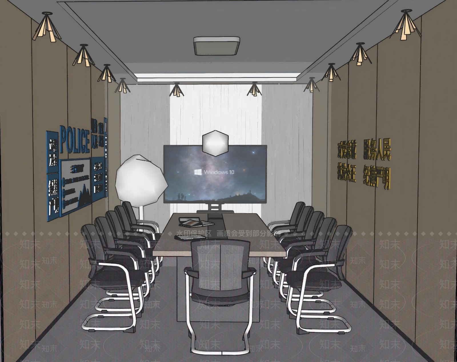现代新中式会议室SU模型下载【ID:1185273861】