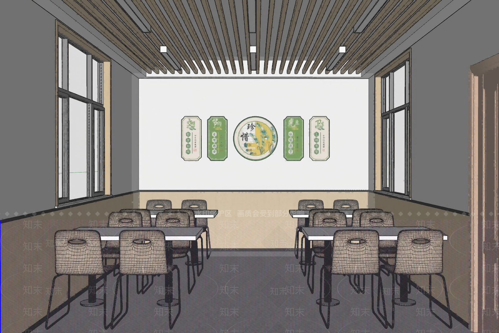 现代新中式食堂SU模型下载【ID:1185273846】