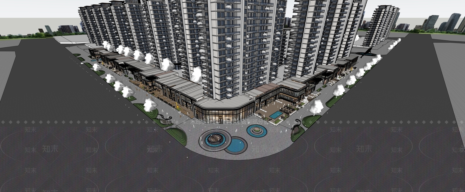 现代轻奢商业街SU模型下载【ID:1185275487】