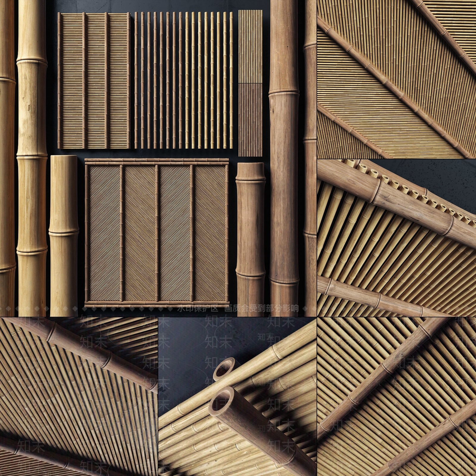 现代天花竹角3D模型下载【ID:1185277804】