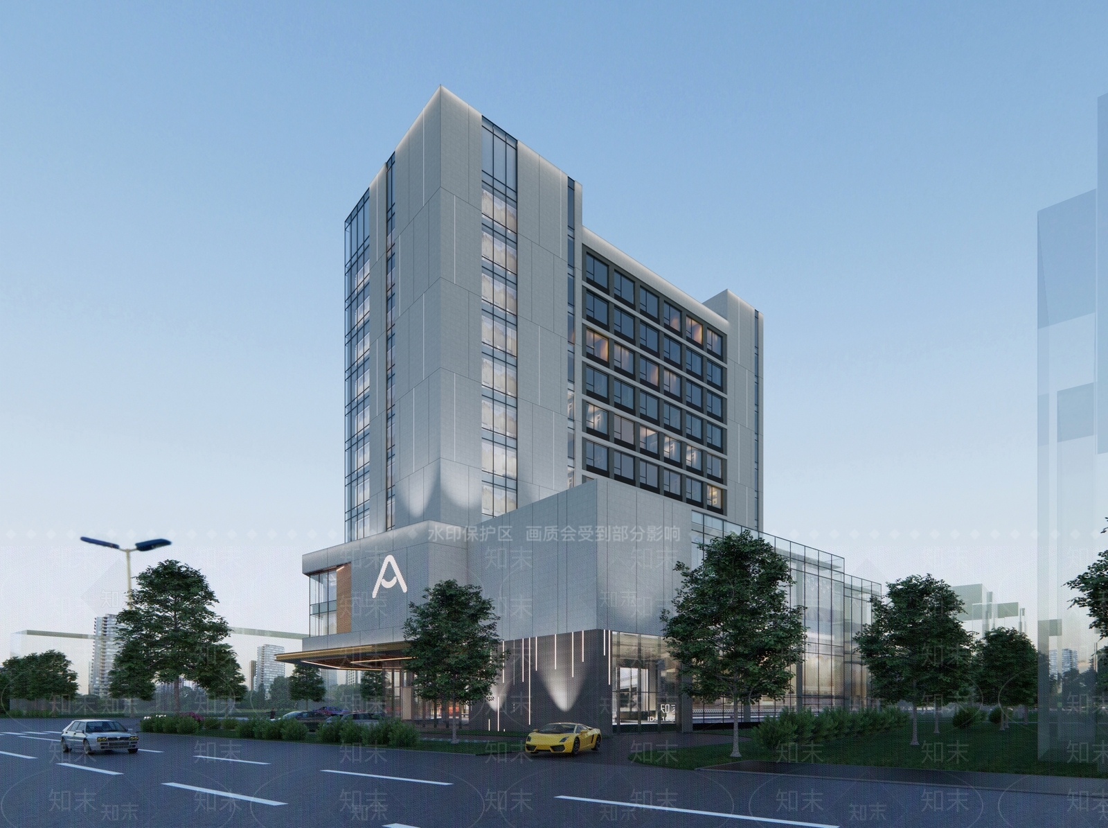 现代轻奢酒店建筑SU模型下载【ID:1185279045】
