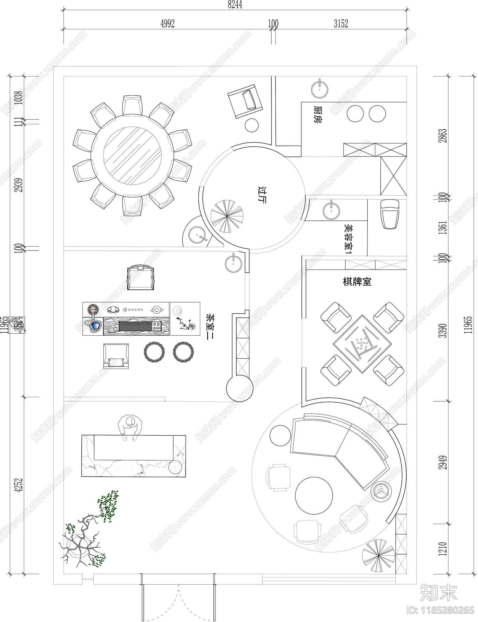 现代茶馆cad施工图下载【ID:1185280265】