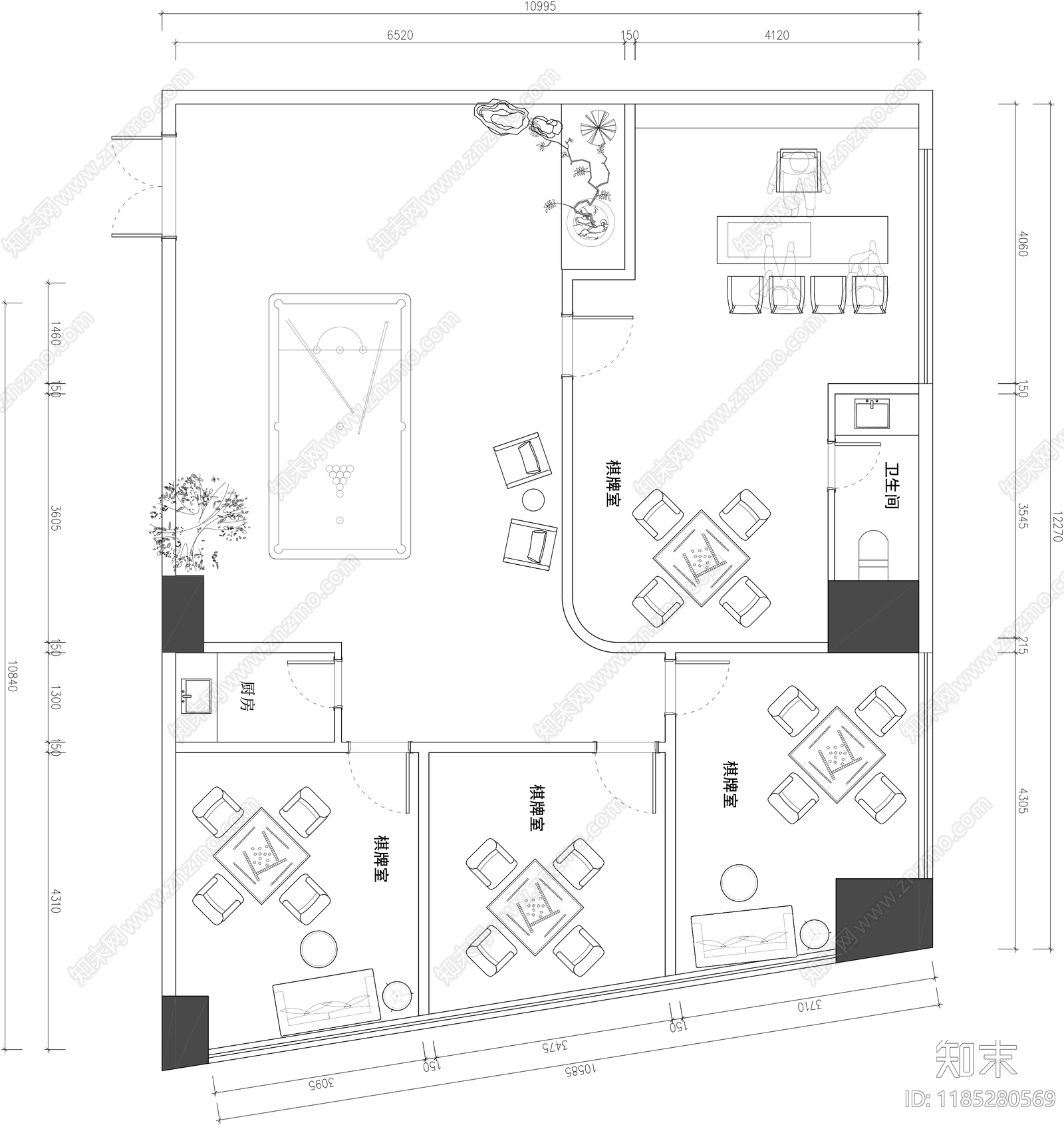现代其他休闲娱乐空间cad施工图下载【ID:1185280569】