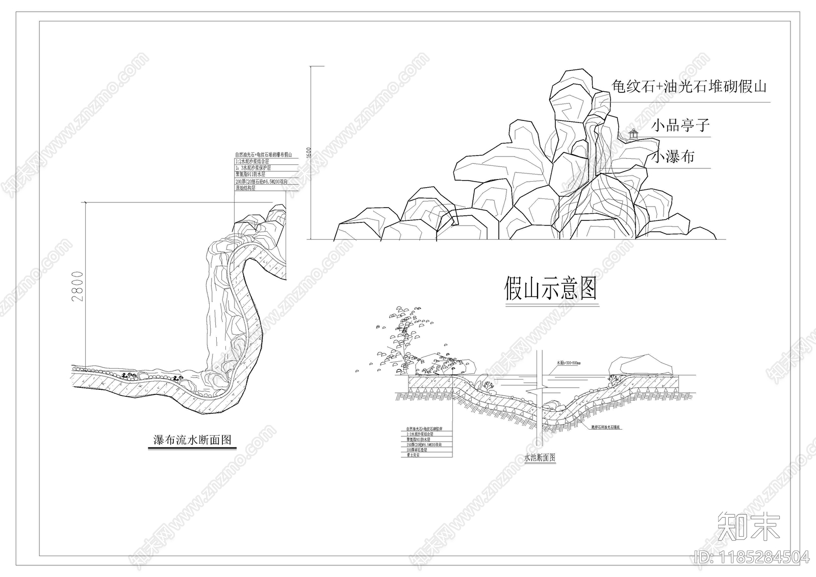 现代新中式假山水景图库cad施工图下载【ID:1185284504】