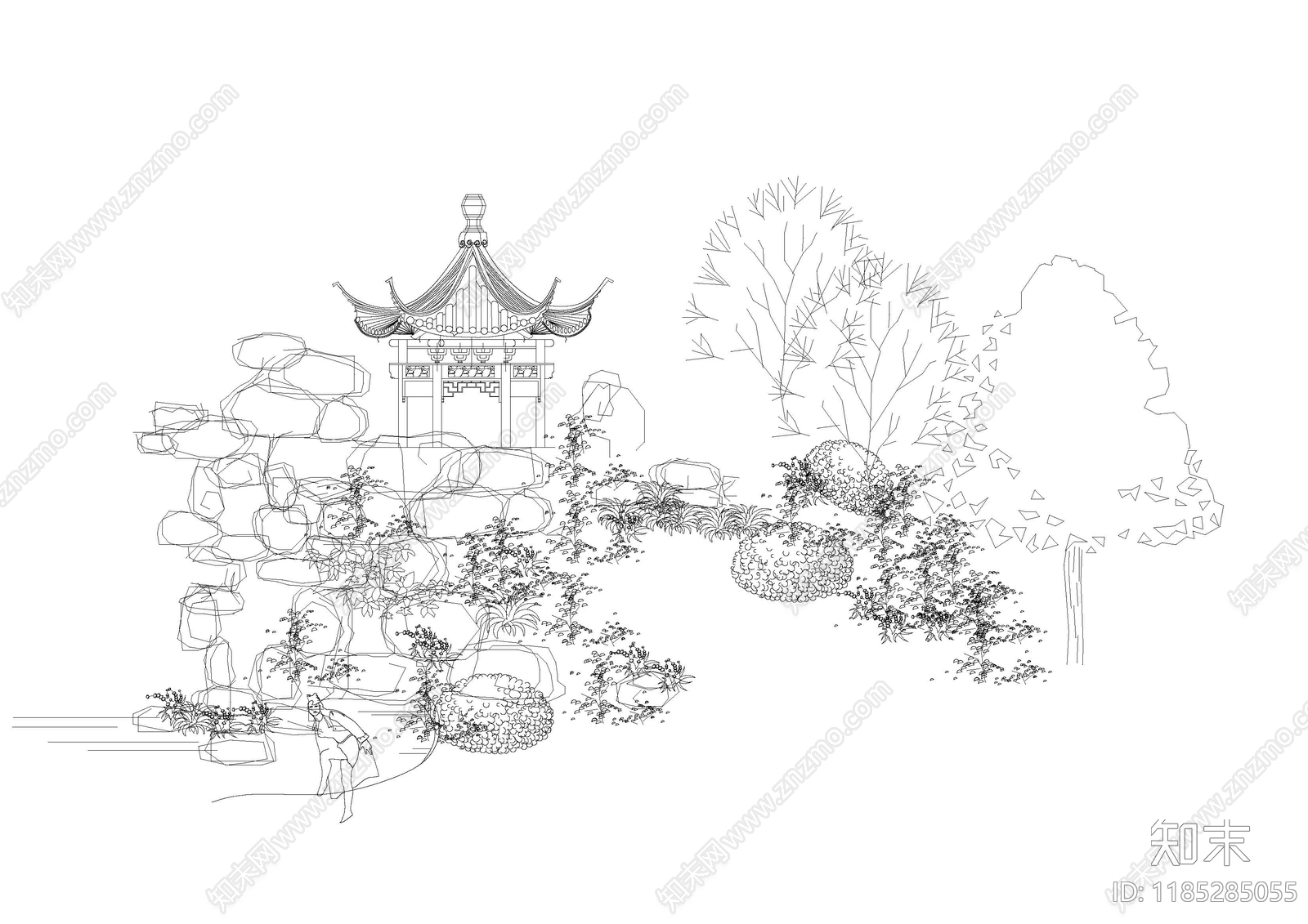 现代新中式假山水景图库cad施工图下载【ID:1185285055】