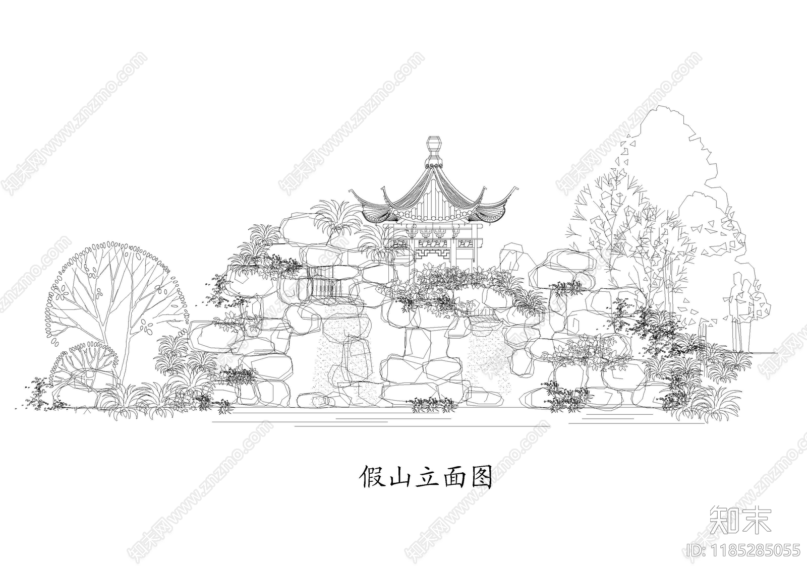 现代新中式假山水景图库cad施工图下载【ID:1185285055】
