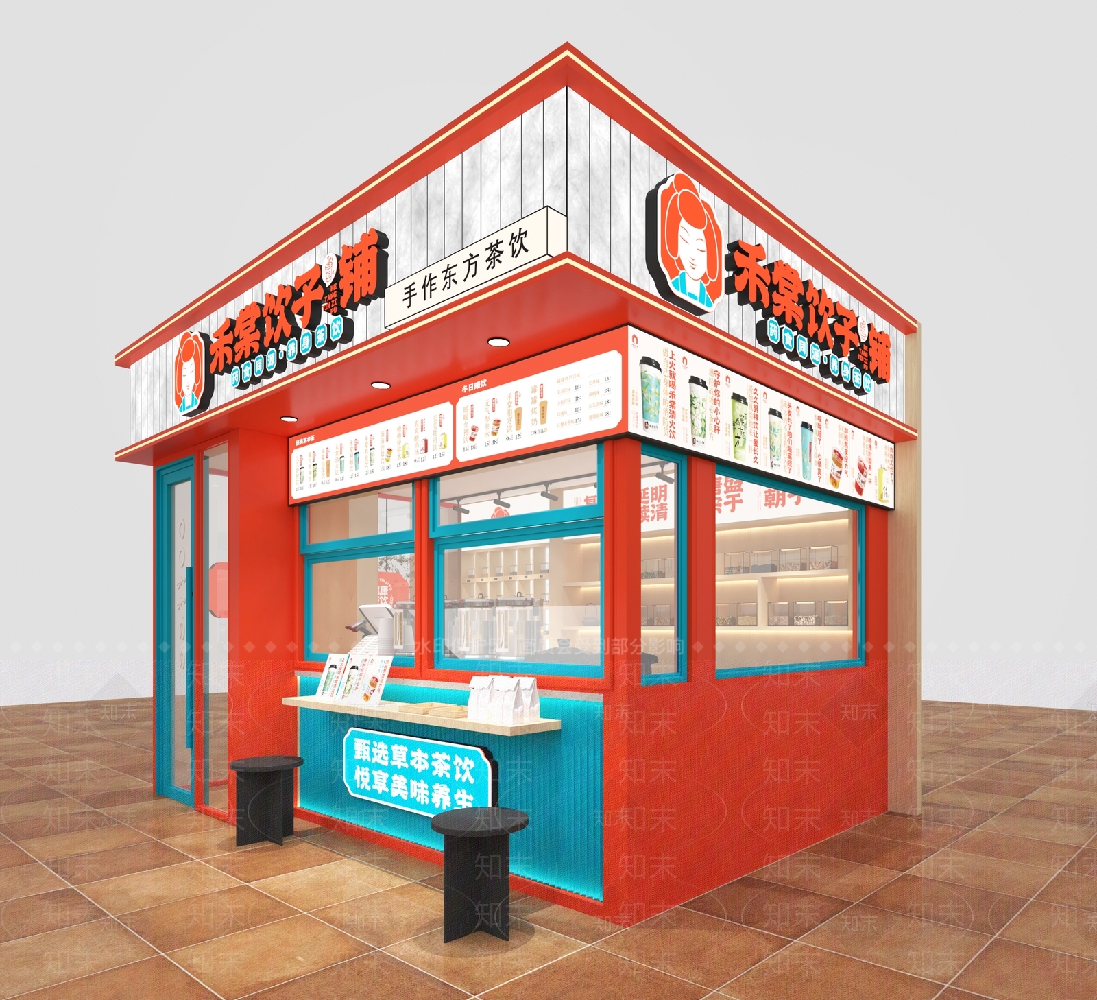 现代新中式奶茶店3D模型下载【ID:1185290381】