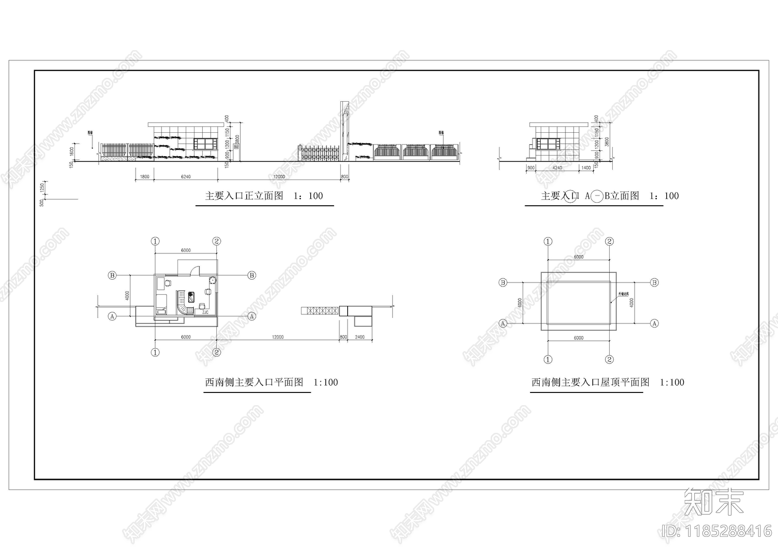 新中式现代门卫室建筑cad施工图下载【ID:1185288416】
