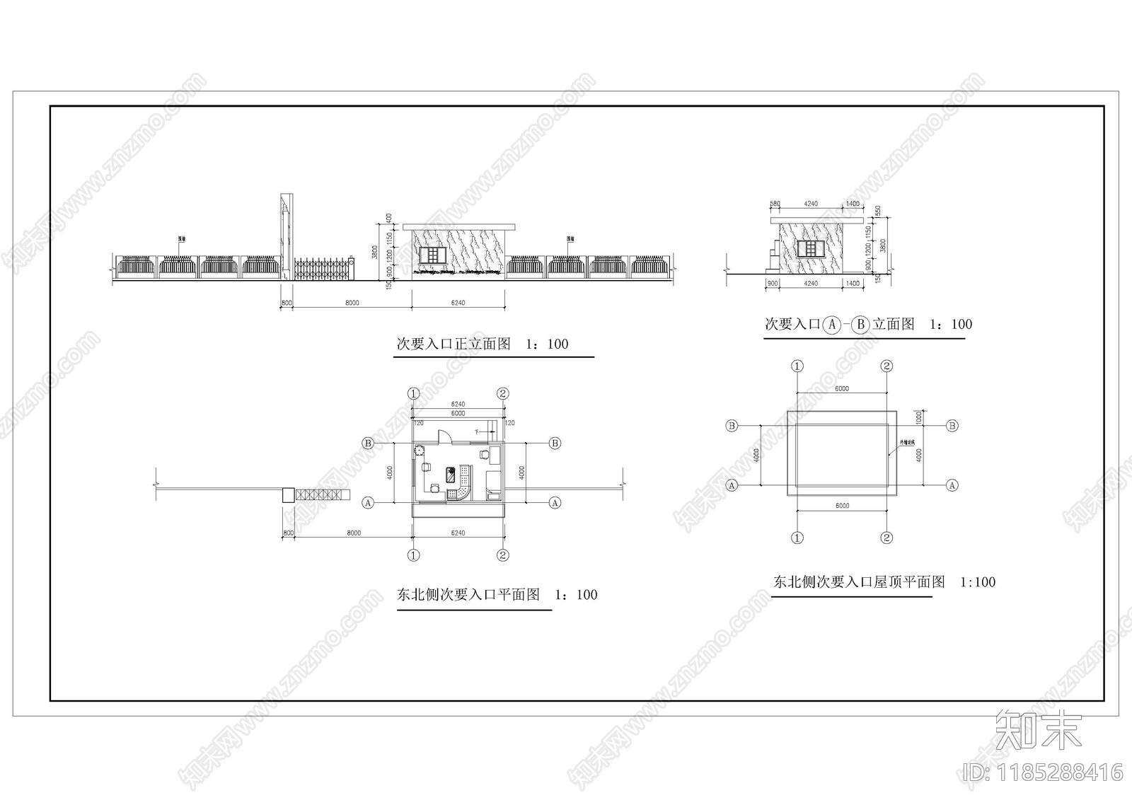 新中式现代门卫室建筑cad施工图下载【ID:1185288416】
