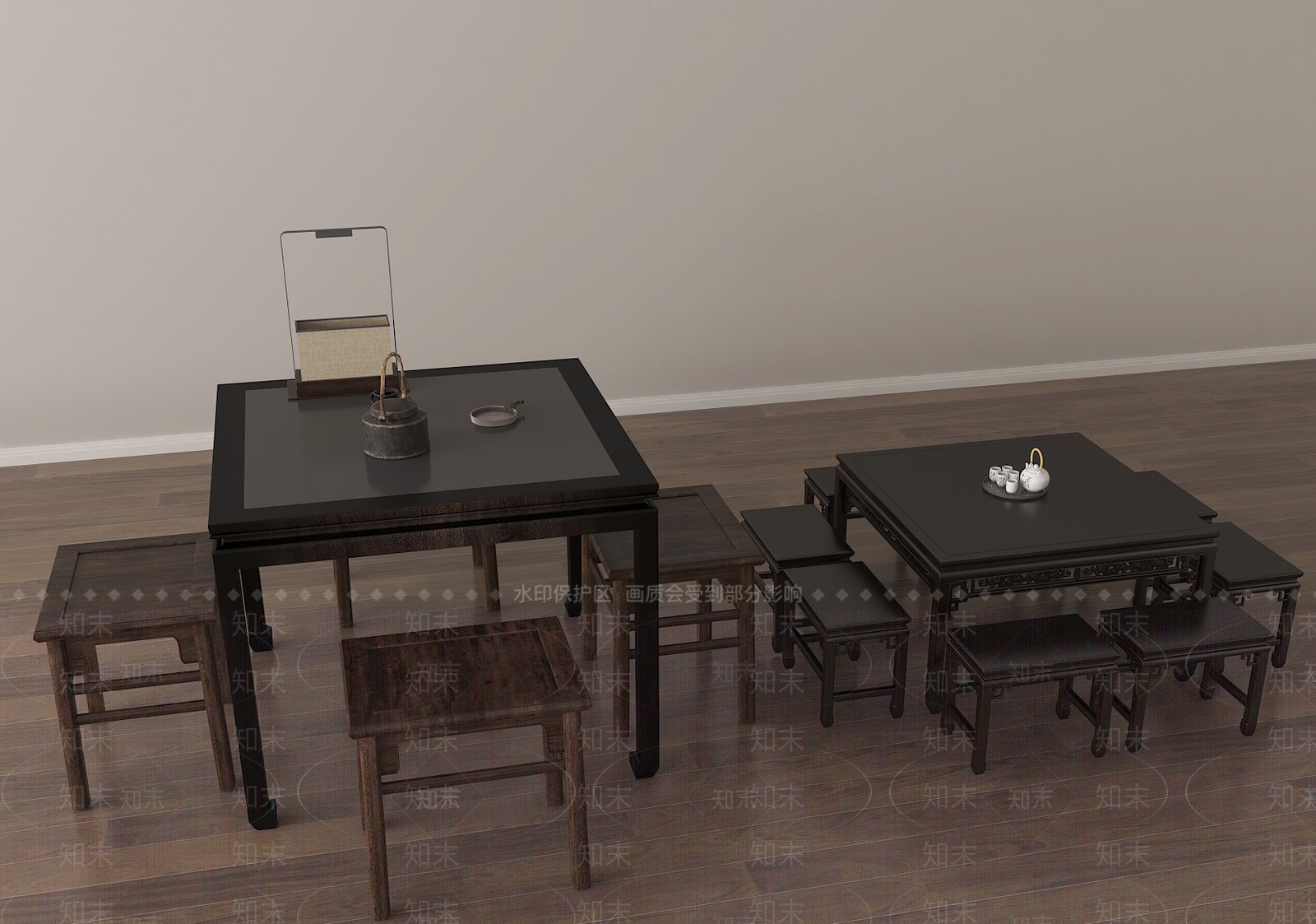 现代中式餐桌椅SU模型下载【ID:1185288713】