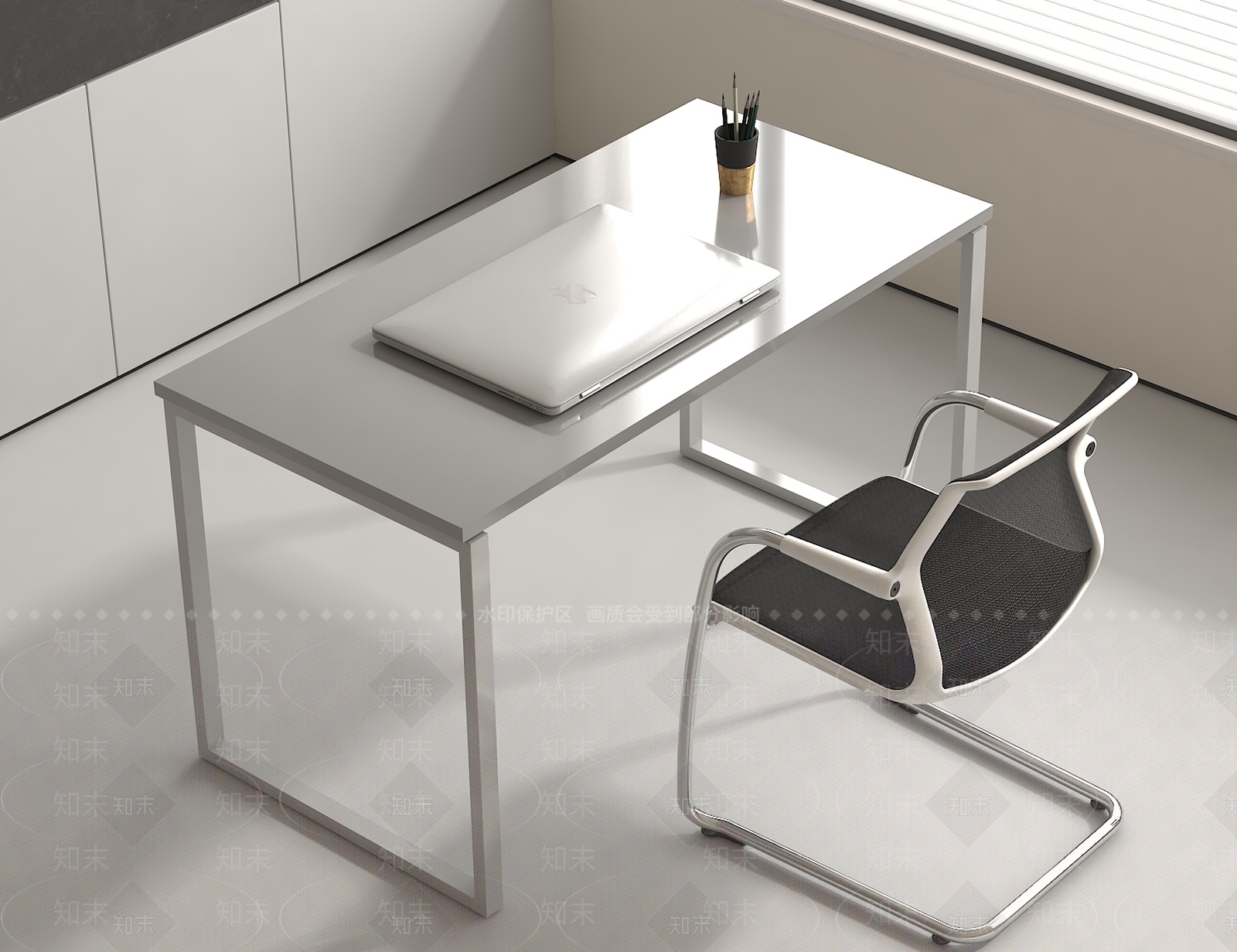 现代中式办公桌椅SU模型下载【ID:1185290727】