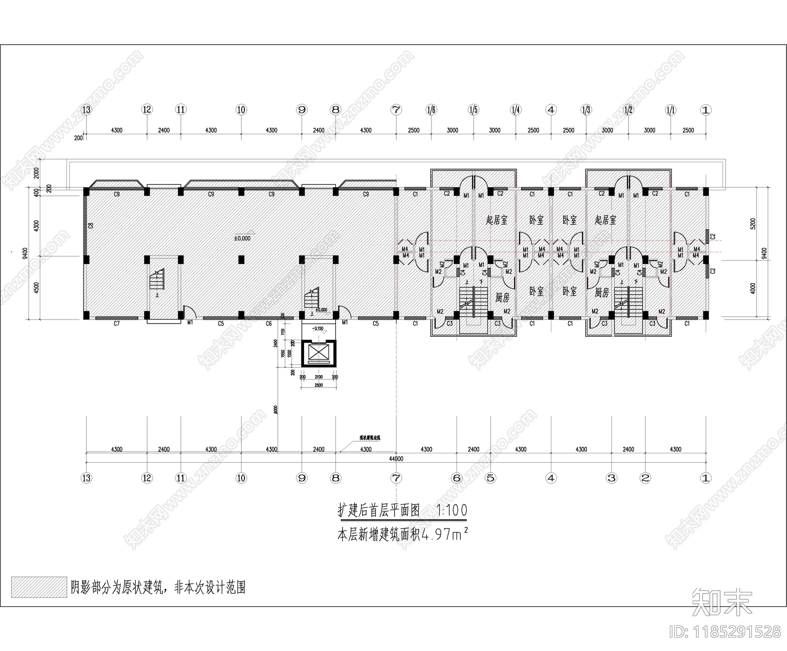 现代住宅楼建筑cad施工图下载【ID:1185291528】