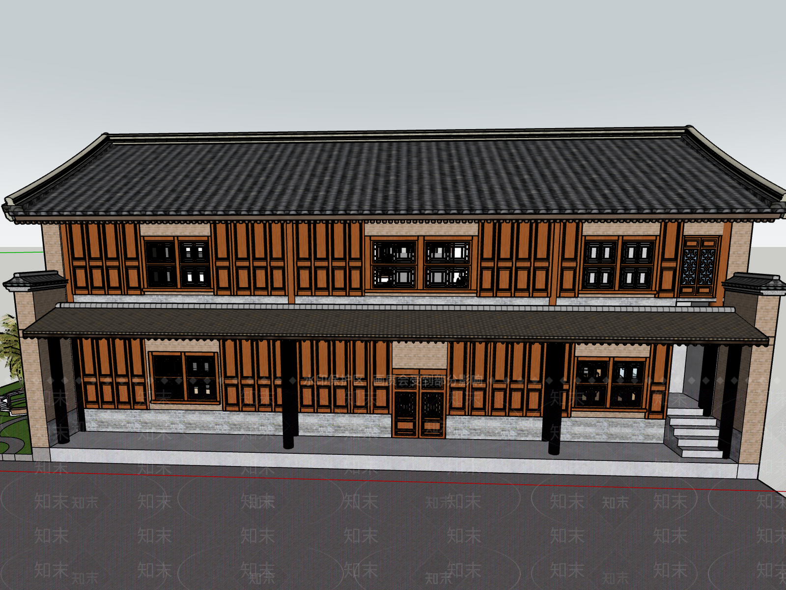 中式古建筑SU模型下载【ID:1185295000】