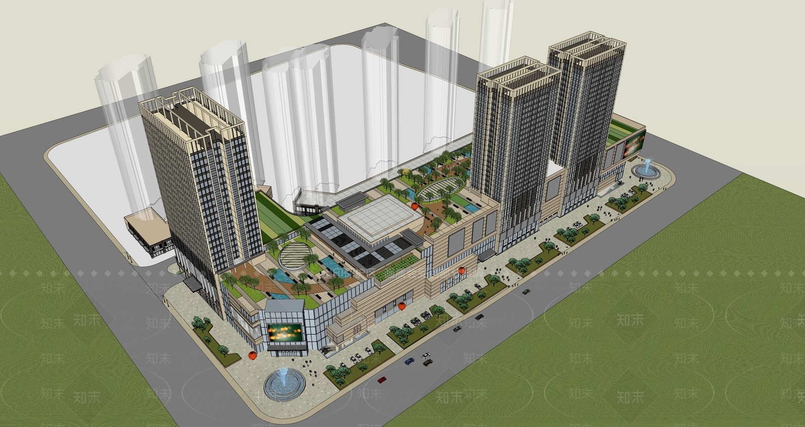 现代商场建筑SU模型下载【ID:1185296770】