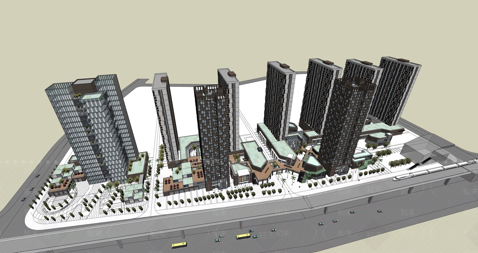 现代商场建筑SU模型下载【ID:1185297278】