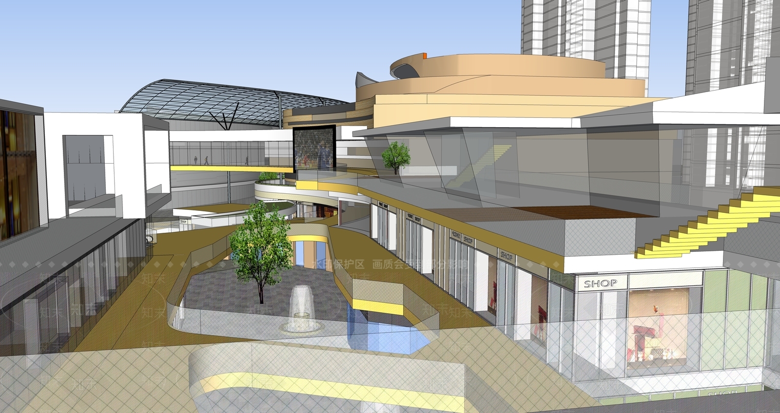 现代商场建筑SU模型下载【ID:1185297308】