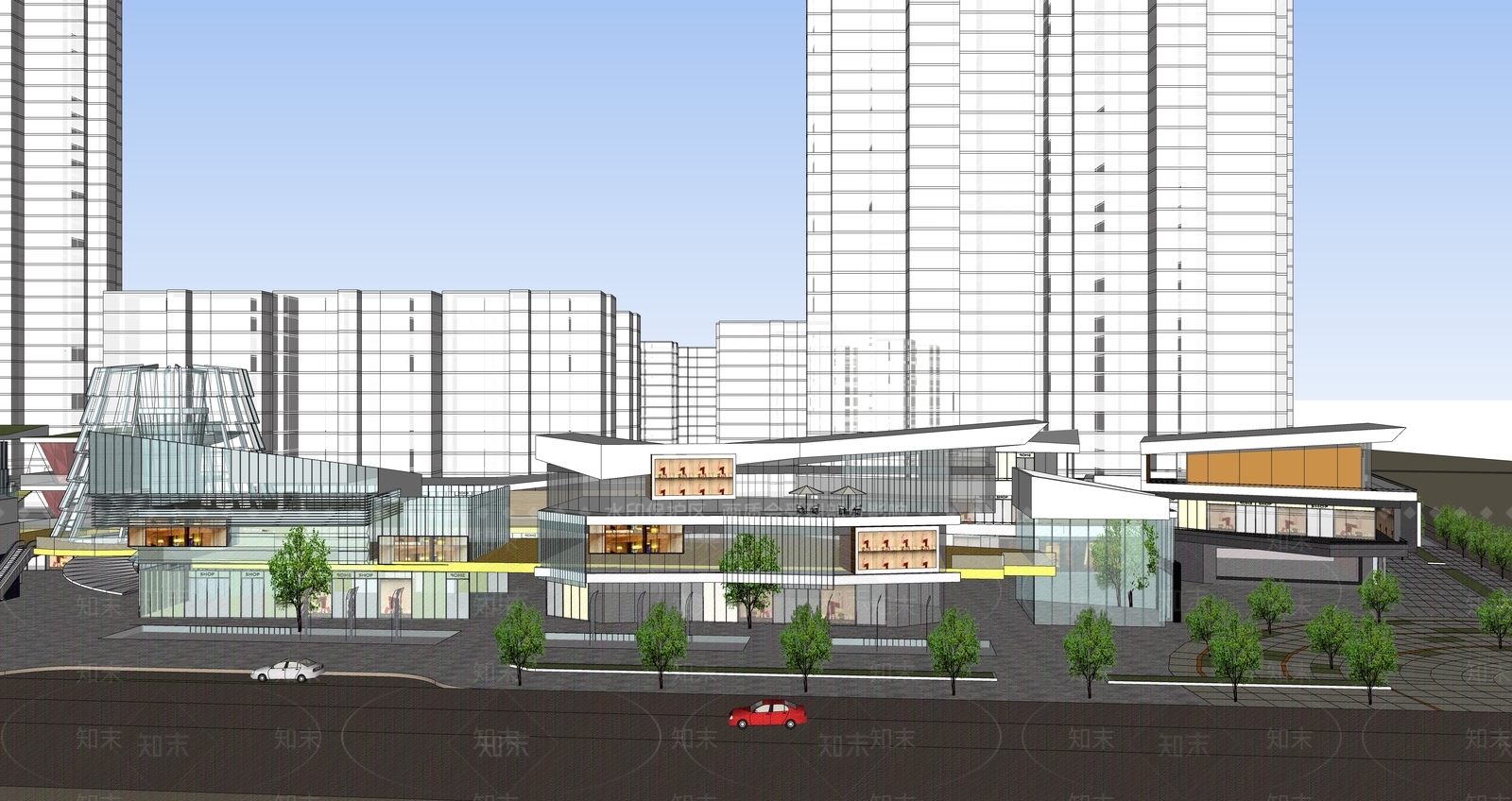 现代商场建筑SU模型下载【ID:1185297308】