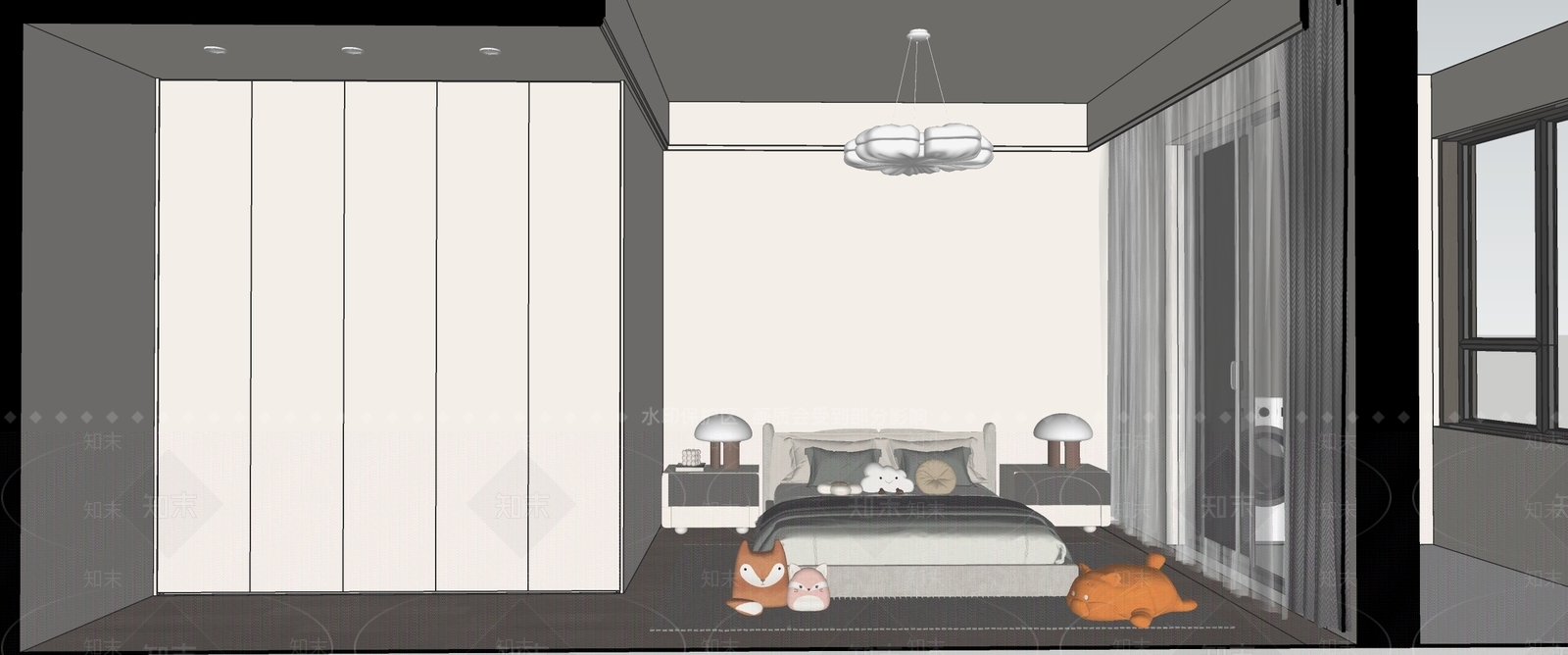 现代奶油家居卧室SU模型下载【ID:1185298933】