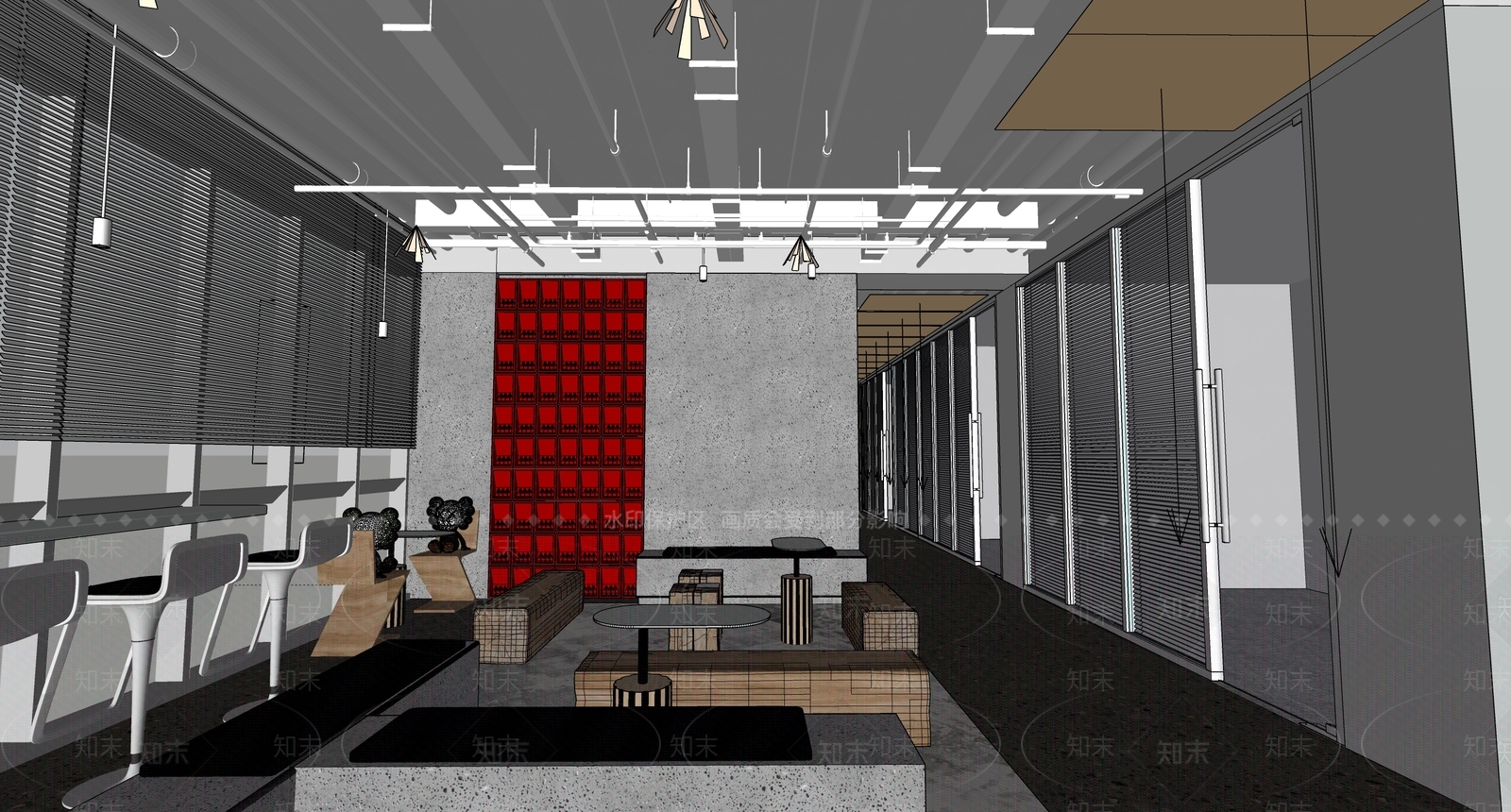 现代简约办公大堂SU模型下载【ID:1185300540】
