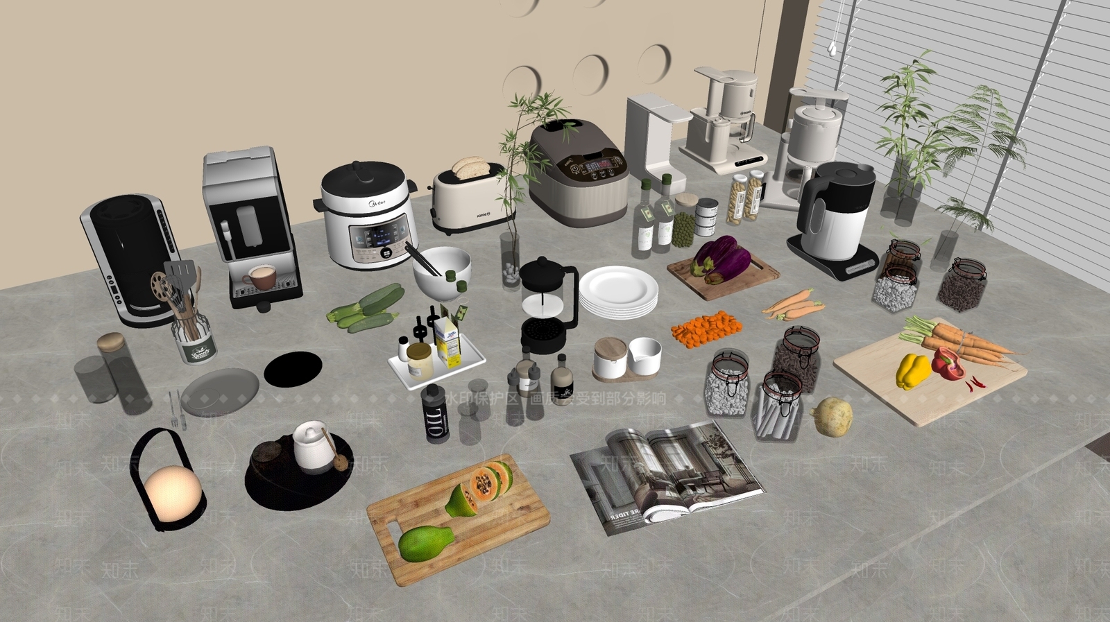 厨房用品组合SU模型下载【ID:1185301081】