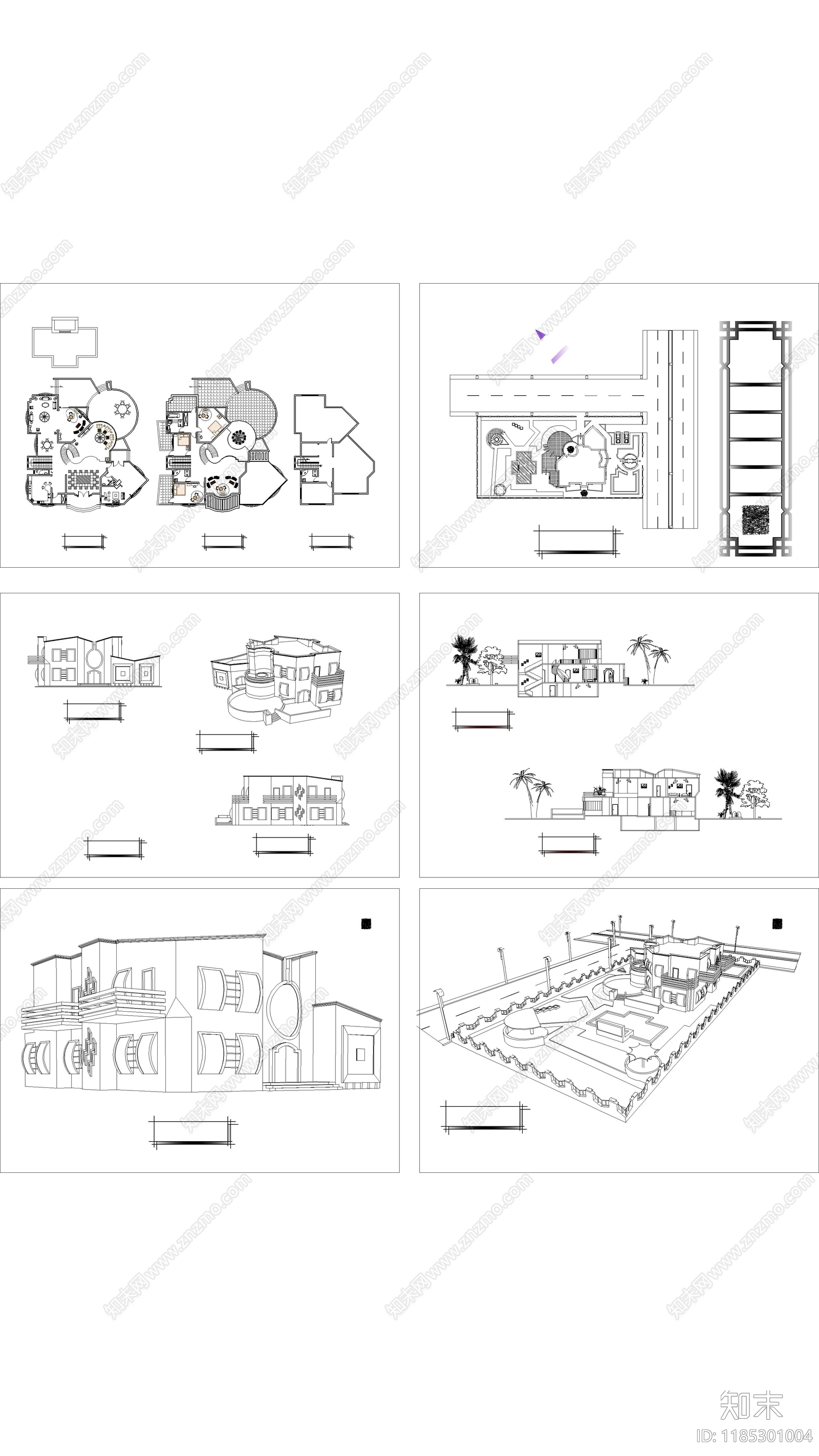 现代别墅建筑施工图下载【ID:1185301004】
