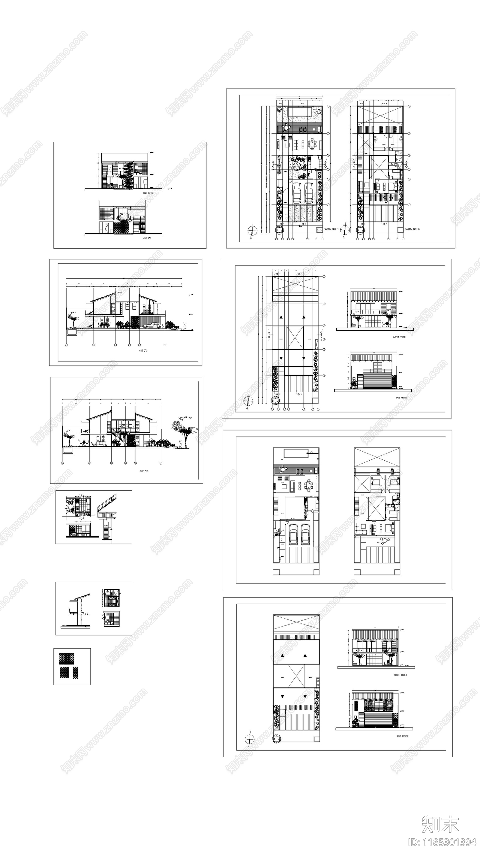 现代别墅建筑施工图下载【ID:1185301394】