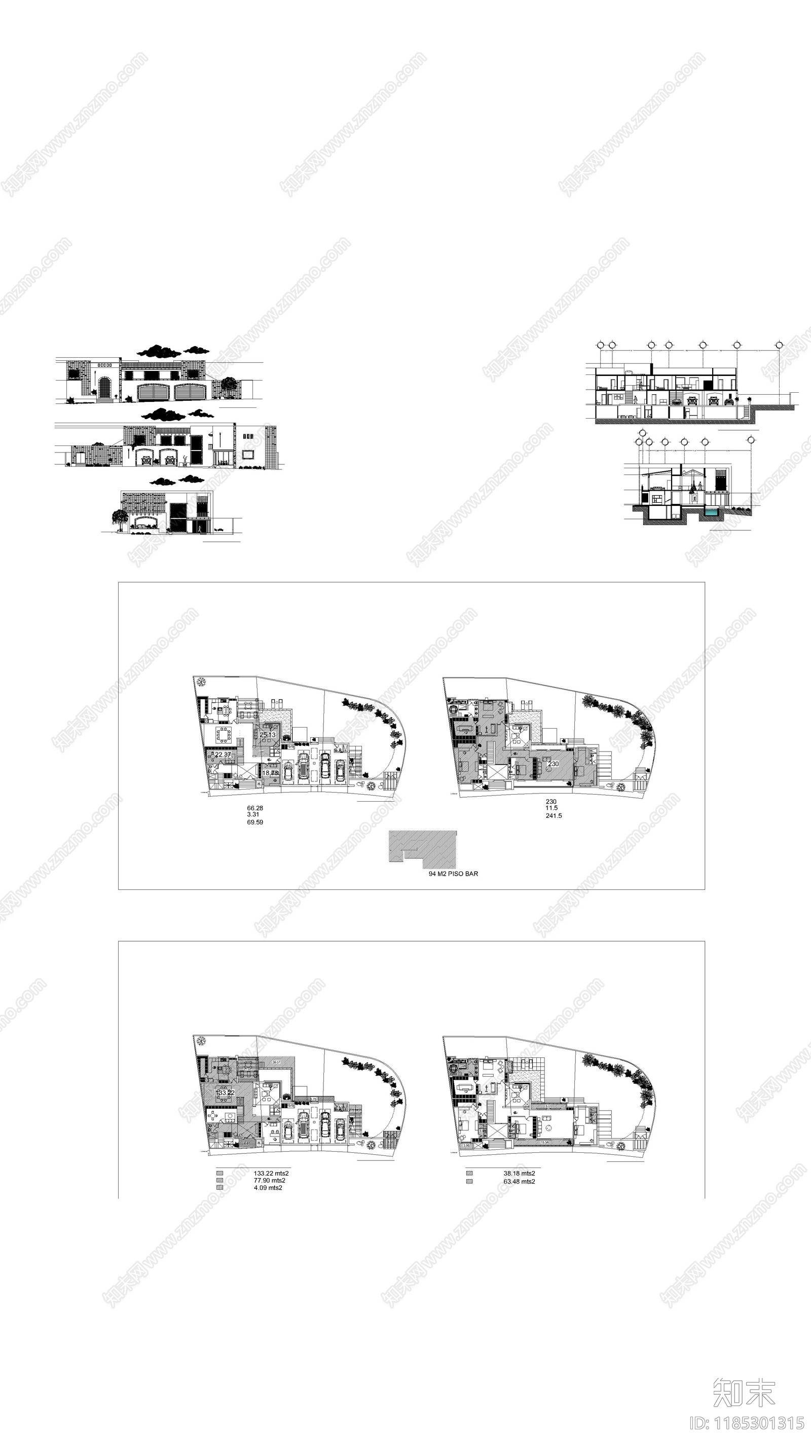 现代别墅建筑施工图下载【ID:1185301315】